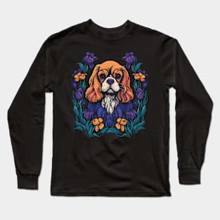 King Charles Spaniel with Irises illustration Long Sleeve T-Shirt